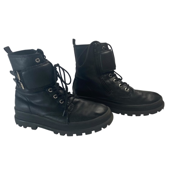 ZARA Women Black Platform Chunky Ankle Biker Boots Faux Leather 38 - Picture 2 of 11